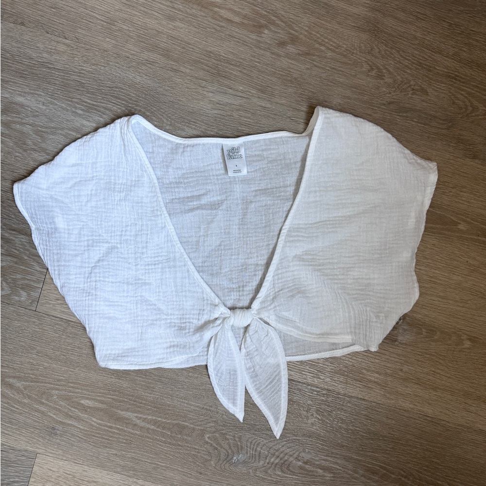 Women's Tie-Front Cover Up Short Sleeve Crop Top - Wild Fable White Size Small